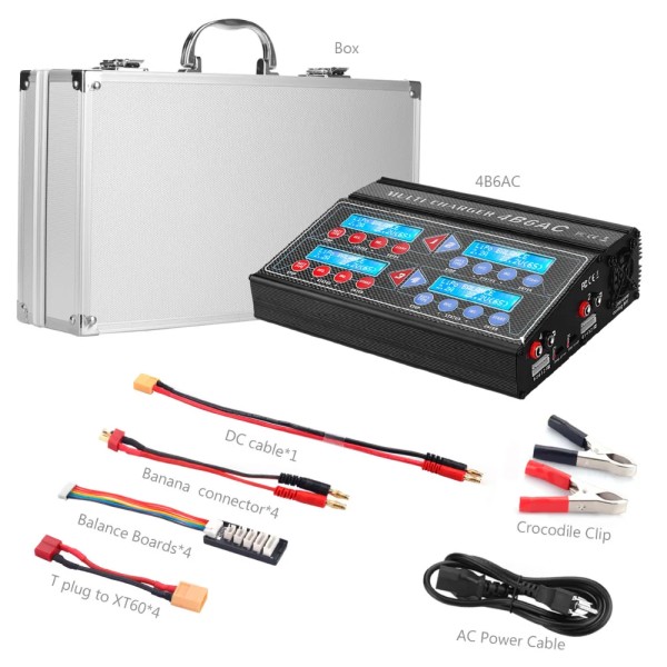 News HTRC Professional RC Battery Balance Charger 4B6AC Quattro B6AC 6A 80W*4 Discharger for 1-6s LiPo/Lion/LiFe Battery Charger